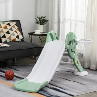 HOMCOM Tobogán Infantil con Canasta de Baloncesto para Niños de 18-48 Meses Juguete Interior y Exterior Carga 25 kg Accesorios Incluidos 68x146x68 cm Verde(m-10)