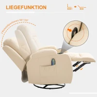 HOMCOM Massagesessel Fernsehsessel Relaxsessel mit Wärmefunktion TV Sessel mit Liegefunktion, Ruhesessel mit Fernbedienung, Becherhalter, Cremeweiß 85 x 94 x 104 cm(m-7)