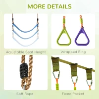 Outsunny Kids Obstacle Course, 42.6 FT Children Slackline Training Equipment, with Monkey Bars, Rope Ladder, Swing, Gym Rings, Tree Protector, Carry Bag(m-5)