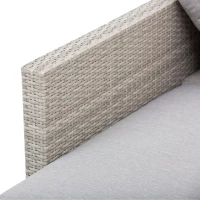 Outsunny 3pc Rattan Wicker Conservatory Sofa Set Garden Chaise Lounge Furniture w/ Tea Table, Side Tabel & Cushioned Grey(m-9)