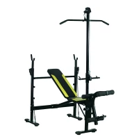HOMCOM Banc de musculation Fitness entrainement complet dossier réglable cordes traction curler supports barre et haltères noir et jaune(m-1)