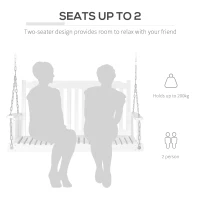 Outsunny 2 Seater Outdoor Porch Swing Chair Seat with Slat Design, Hanging Chains Wooden Hammock Bench for Garden Patio Yard,White(m-6)