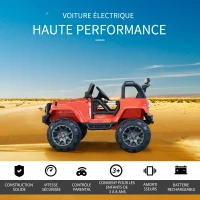 HOMCOM Voiture 4x4 électrique 12 V + télécommande 128L x 78l x 76H cm Enfants 3 à 8 Ans Effets Lumineux sonores Lecteur MP3 Rouge(m-4)
