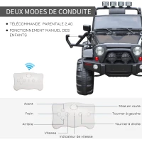 HOMCOM Voiture 4x4 électrique 12 V + télécommande 128L x 78l x 76H cm Enfants 3 à 8 Ans Effets Lumineux sonores Lecteur MP3 Noir(m-7)