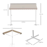 Outsunny Toldo 300x295x260 cm com Manivela Ângulo Ajustável Proteção Solar Portátil para Jardim Terraço Pátio Bege(m-3)