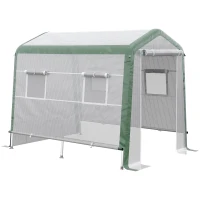 Outsunny Estufa de jardim Túnel com 4 janelas e porta de enrolar Cobertura de PE e estrutura de aço 240x180x200cm branco(m-12)