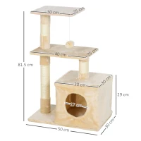 PawHut Centru de activitati cu spatiu pentru zgariat si culcus pentru pisici minge sfoara din sisal plus din lemn bej(m-3)