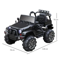 HOMCOM Voiture 4x4 électrique 12 V + télécommande 128L x 78l x 76H cm Enfants 3 à 8 Ans Effets Lumineux sonores Lecteur MP3 Noir(m-3)