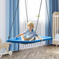 Outsunny Hanging Tree Swing, Adjustable Rope, Steel Frame, Waterproof, for Backyard Playground Park for Kids Over 3 Years Old, Blue and Black(m-2)