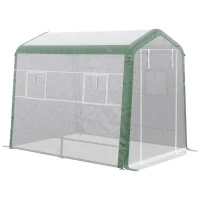 Outsunny Estufa de jardim Túnel com 4 janelas e porta de enrolar Cobertura de PE e estrutura de aço 240x180x200cm branco(m-1)