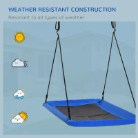 Outsunny Hanging Tree Swing, Adjustable Rope, Steel Frame, Waterproof, for Backyard Playground Park for Kids Over 3 Years Old, Blue and Black(m-5)