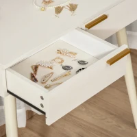 HOMCOM Modern Dressing Table with Round Mirror, Makeup Vanity Table with 2 Drawers for Bedroom, Living Room, White(m-11)