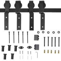 HOMCOM 200CM Carbon Steel Sliding Barn Door Kits Hardware Closet Set Track System for Double Wooden Door Industrial Wheel Style Roller(m-7)