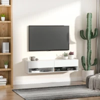 HOMCOM Floating 60'' TV Stand Wall Mounted Media Console Table Cabinet with 4 Storage Shelves Cable Management System White(m-11)