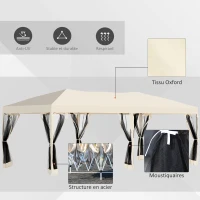 Outsunny Tonnelle Barnum Pliant Pop-up Style Colonial 6 x 3 m 6 moustiquaires + Sac de Transport Beige Noir(m-4)