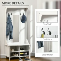 HOMCOM Hallway Furniture Set Shoe Bench Storage Mirror Cabinet Coat Rack Multiple Cubes Hangers Organiser Shelves w/ 4 H(m-6)