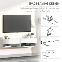 HOMCOM Floating 60'' TV Stand Wall Mounted Media Console Table Cabinet with 4 Storage Shelves Cable Management System White(m-5)