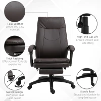 Vinsetto Brown Leather Office Chair, High Back Executive Office chair Reclining with Retractable Footrest Brown(m-6)