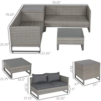 Outsunny 4 PCs PE Rattan Wicker Sofa Set Outdoor Conservatory Furniture Lawn Patio Coffee Table w/ Side Storage Box & Cushion, Grey(m-3)