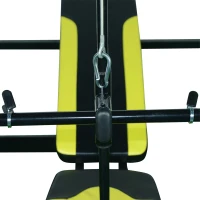 HOMCOM Banc de musculation Fitness entrainement complet dossier réglable cordes traction curler supports barre et haltères noir et jaune(m-9)