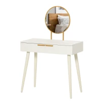HOMCOM Modern Dressing Table with Round Mirror, Makeup Vanity Table with 2 Drawers for Bedroom, Living Room, White(m-1)