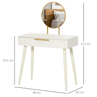 HOMCOM Modern Dressing Table with Round Mirror, Makeup Vanity Table with 2 Drawers for Bedroom, Living Room, White(m-3)