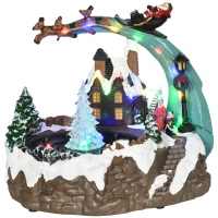 HOMCOM Fountain Christmas Village, Santa and Deer Animated Winter Wonderland Set with Multicoloured LED Light, Plug-In Christmas Decoration(m-11)