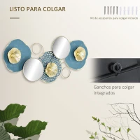 HOMCOM Decoración de Pared de Metal Espejo de Hojas de Flores 3D Arte de Pared Escultura de Pared Adorno Colgante para Salón Dormitorio Oficina 65x29 cm Multicolor(m-4)