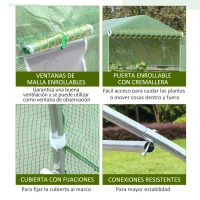 Outsunny Invernadero de Jardín 6x3x2 m con Puerta y 12 Ventanas Enrollables Huerto para Cultivos Plantas Flores Verde(m-6)