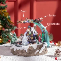 HOMCOM Fountain Christmas Village, Santa and Deer Animated Winter Wonderland Set with Multicoloured LED Light, Plug-In Christmas Decoration(m-4)