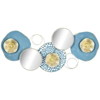 HOMCOM Decoración de Pared de Metal Espejo de Hojas de Flores 3D Arte de Pared Escultura de Pared Adorno Colgante para Salón Dormitorio Oficina 65x29 cm Multicolor(m-1)