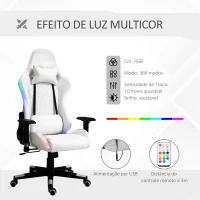 Vinsetto Cadeira de Gaming Ergonômica Profissional Reclinável e Altura Ajustável com Apoio para a Cabeça Almofada Lombar Luz LED e Controle Remoto 68x68x126-136cm Branco e Preto(m-4)