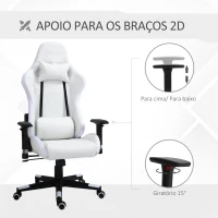 Vinsetto Cadeira de Gaming Ergonômica Profissional Reclinável e Altura Ajustável com Apoio para a Cabeça Almofada Lombar Luz LED e Controle Remoto 68x68x126-136cm Branco e Preto(m-8)