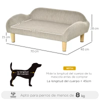 PawHut Sofá para Mascotas Tapizado en Terciopelo Suave Sofá Cama para Perros Gatos Medianos Pequeños Acolchado Grueso con Patas de Madera 70x40x28 cm Beige(m-3)
