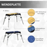 DURHAND 4-IN-1 DESIGN Werkbank klappbar Werktisch Gerüst Wendbarer Arbeitsplatte mit Winkelmarkierung Kriechgang und Rollwagen Höhenverstellbar Aluminium-Legierung bis 125 KG Blau 132 x 82,5 x 77,5 cm(m-7)