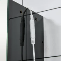 Dulap de baie LED cu oglinda Kleankin, Organizator de depozitare reglabil montat pe perete cu 3 usi cu oglinda si rafturi reglabile, Functie de memorare, incarcare USB, Negru lucios(m-9)