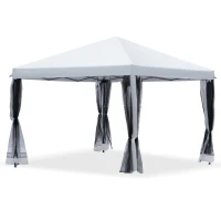 Outsunny Tenda dobrável para jardim 3x3m Redes mosquiteiras Removível com zíper 4 orificios de drenagem tecido oxford 420D Branco(m-1)