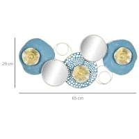 HOMCOM Decoración de Pared de Metal Espejo de Hojas de Flores 3D Arte de Pared Escultura de Pared Adorno Colgante para Salón Dormitorio Oficina 65x29 cm Multicolor(m-3)
