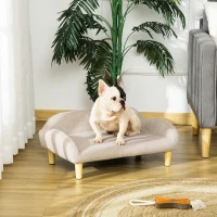 PawHut Sofá para Mascotas Tapizado en Terciopelo Suave Sofá Cama para Perros Gatos Medianos Pequeños Acolchado Grueso con Patas de Madera 70x40x28 cm Beige(m-10)