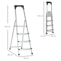 DURHAND Escalera Plegable de Aluminio con Bandeja Magnética Escalera de 4 Peldaños Carga 150 kg 44x89x143 cm Plata(m-3)