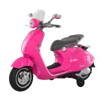 HOMCOM Mota Elétrica Vespa com Faróis Música 2 Rodas Auxiliares para Crianças acima de 3 Anos 108x49x75 cm Rosa(m-13)