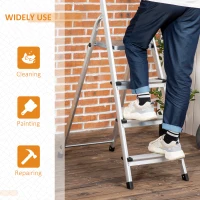 DURHAND Escalera Plegable de Aluminio con Bandeja Magnética Escalera de 4 Peldaños Carga 150 kg 44x89x143 cm Plata(m-7)