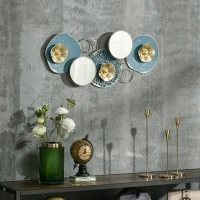 HOMCOM Decoración de Pared de Metal Espejo de Hojas de Flores 3D Arte de Pared Escultura de Pared Adorno Colgante para Salón Dormitorio Oficina 65x29 cm Multicolor(m-2)