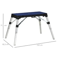 DURHAND 4-IN-1 DESIGN Werkbank klappbar Werktisch Gerüst Wendbarer Arbeitsplatte mit Winkelmarkierung Kriechgang und Rollwagen Höhenverstellbar Aluminium-Legierung bis 125 KG Blau 132 x 82,5 x 77,5 cm(m-3)
