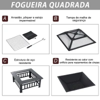 Outsunny Braseiro Exterior de Metal Multifuncional tipo Esquentador 3 em 1  para Terraço e Jardim 81x81x46cm Preto(m-4)
