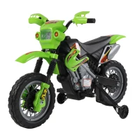 HOMCOM Moto Electrica Infantil Bateria 6V Recargable Niños 3 Años Cargador y Ruedas Apoyo Color Verde(m-1)