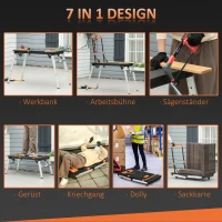 DURHAND 7 In 1 DESIGN Werkbank höhenverstellbarem Werktisch Werkbank, große wendbarer Arbeitsplatte mit Winkelmarkierung Haushalt & DIY-Arbeitsplatz für Garage, Werkstatt Schwarz 137 x 58 x 78 cm(m-4)