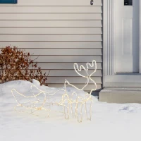 Outsunny Rena com Trenó de Luzes com 160 LED Branco Quente Impermeável IP44 Iluminação de Jardim Decoração de Natal 120x19x44cm Branco(m-10)