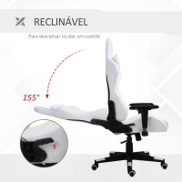 Vinsetto Cadeira de Gaming Ergonômica Profissional Reclinável e Altura Ajustável com Apoio para a Cabeça Almofada Lombar Luz LED e Controle Remoto 68x68x126-136cm Branco e Preto(m-6)
