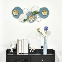 HOMCOM Decoración de Pared de Metal Espejo de Hojas de Flores 3D Arte de Pared Escultura de Pared Adorno Colgante para Salón Dormitorio Oficina 65x29 cm Multicolor(m-10)